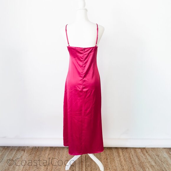 En Crème Satin Slip Midi Dress Pink M Cocktail Slip Spaghetti Silky Y2K Formal - Picture 3 of 9